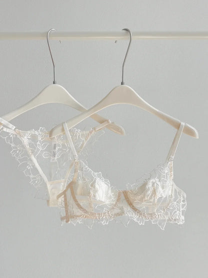 Romantic Lace Lingerie Set Sheer Mesh Ultra-Thin Soft Underwire Minimizer for Full Bust & Push-Up for Small Bust