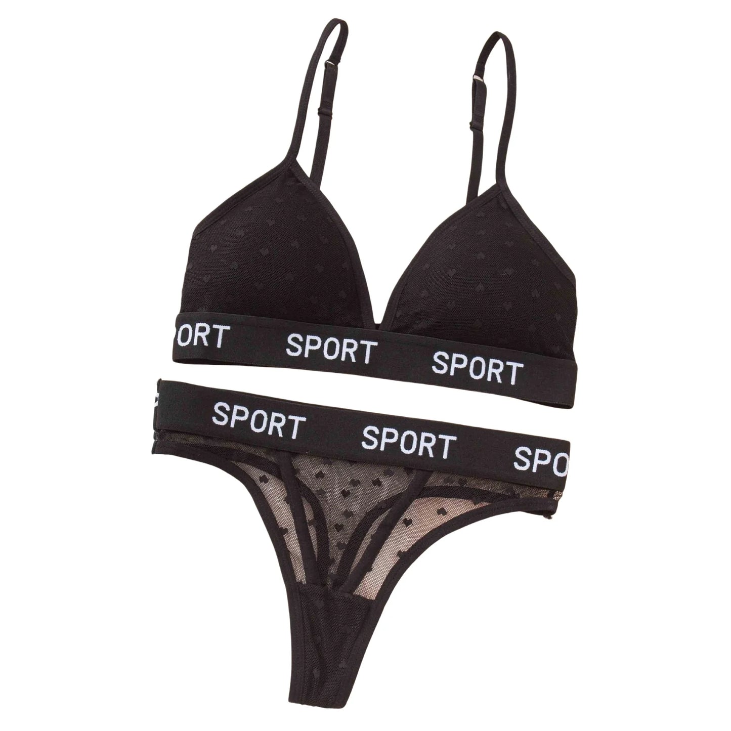 Women Lace Bra And Panties Set Sheer Polka Dot Lingerie Non-wire Bralette Sexy Low Rise Thongs Letter Band Mesh Underwear Set