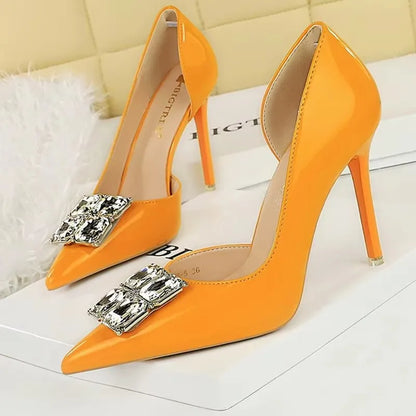 BIGTREE Shoes NEW Luxury High Heels Rhinestone Design Women Pumps Patent Leather Female Heels Stilettos Fashion Sexy Party Shoes