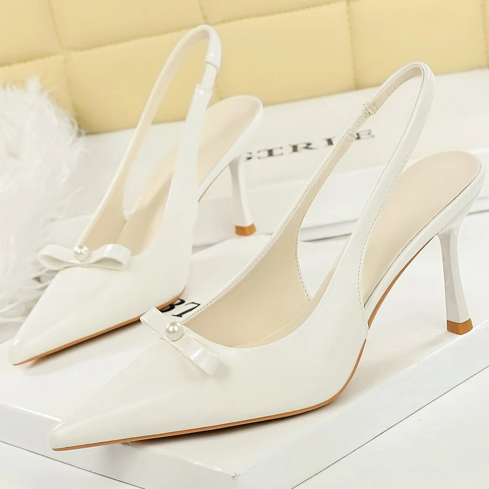 BIGTREE Shoes Women Pumps Patent Leather High Heels Ladies Shoes Bowknot Pearl High-heeled Sandals Women Summer Shoes Stiletto