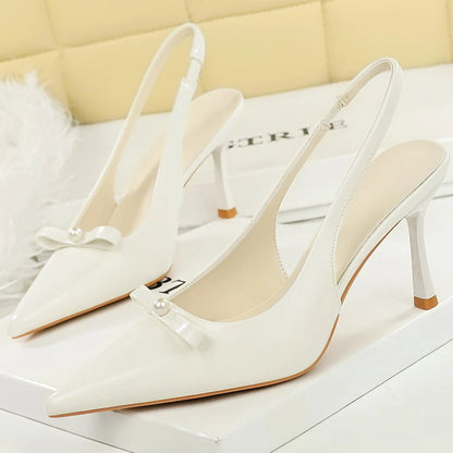 BIGTREE Shoes Women Pumps Patent Leather High Heels Ladies Shoes Bowknot Pearl High-heeled Sandals Women Summer Shoes Stiletto