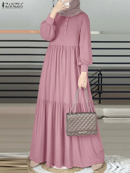 ZANZEA Elegant Muslim Abaya Hijab Long Dress Women Long Sleeve Ramadan Robe Spring Sundress Solid Loose Maxi Vestido Kaftan 2026
