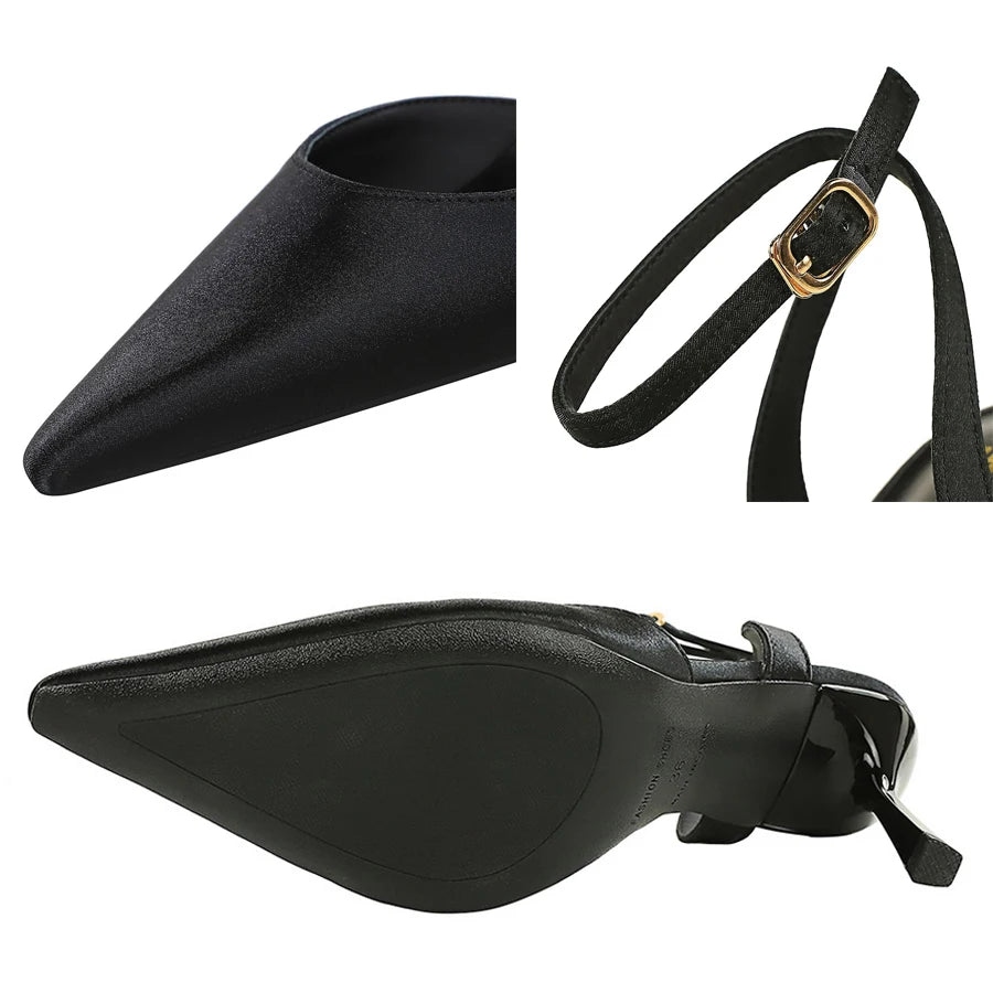 BIGTREE Shoes Silks Satins Heeled Sandals Women Shoes Sexy Party Shoes Women Pumps Buckle High Heels Summer Shoes Plus Size 43