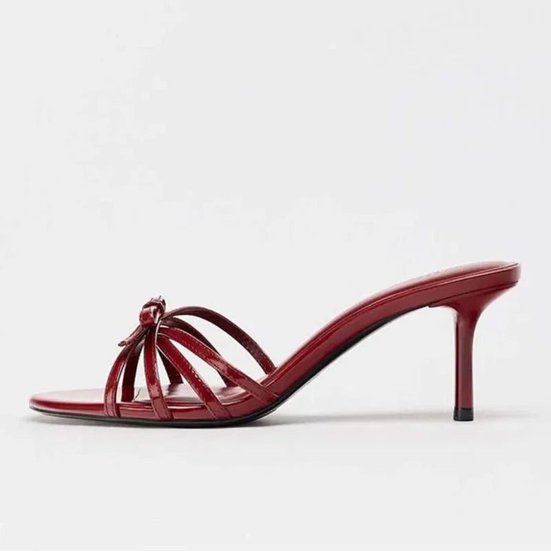 Fashion Red Bow Decoration Slippers Women Sexy Hollow Out Open Toe Slide Sandals for Ladies 2026 Summer Comfortable Women Shoes