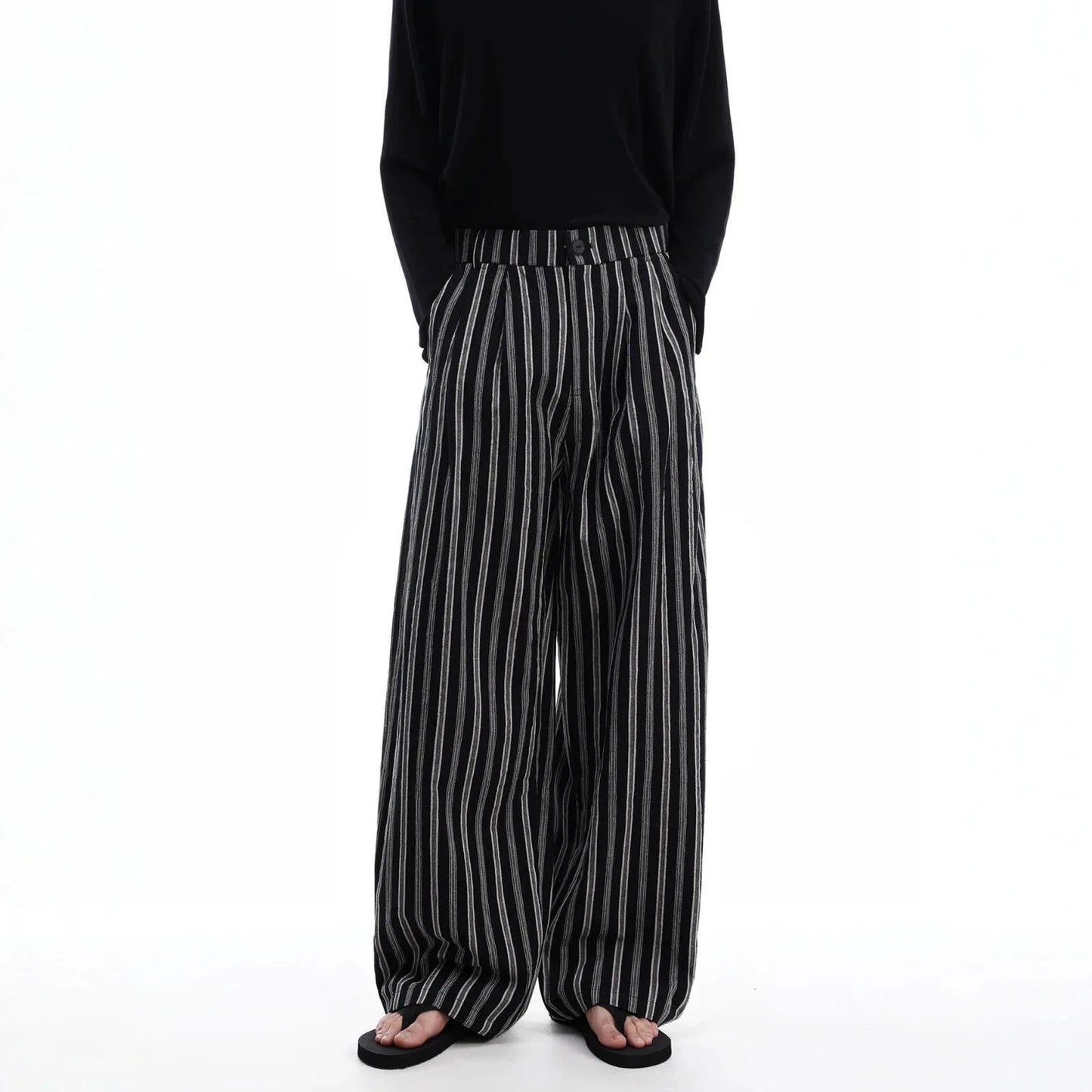 2026 Summer New Striped Casual Pants Men's Lazy Style Fashion Design Sense Versatile Loose Wide-leg Pants