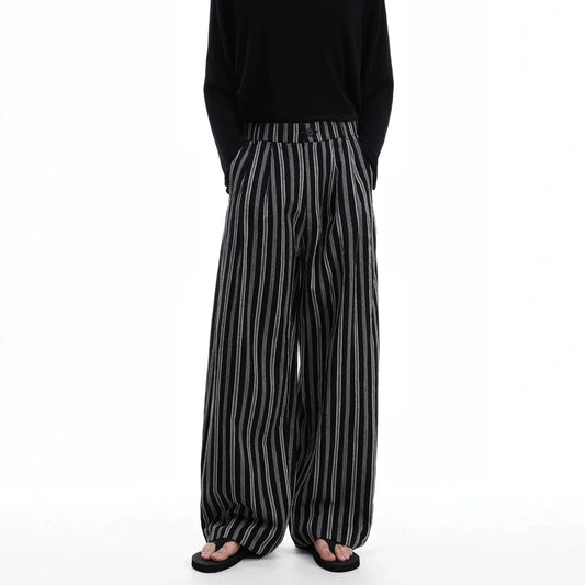 2026 Summer New Striped Casual Pants Men's Lazy Style Fashion Design Sense Versatile Loose Wide-leg Pants