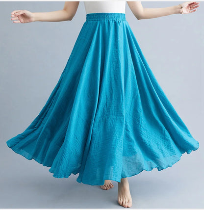 new 2020 Women Linen Cotton Long Skirts Elastic Waist Pleated Maxi Skirts Beach Boho Vintage Summer Skirts Faldas Saia