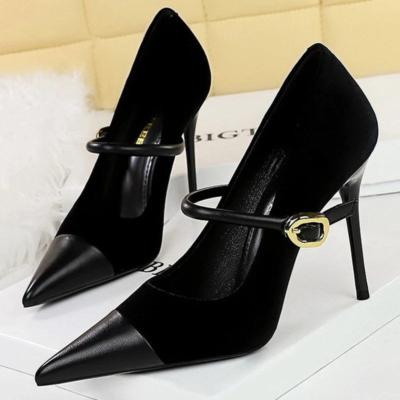BIGTREE Shoes New Buckle Design Women Pumps Pointed Shoes High Heels Suede Stilettos Heels 7cm 10cm Ladies Shoes Large Size 43