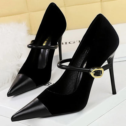 BIGTREE Shoes New Buckle Design Women Pumps Pointed Shoes High Heels Suede Stilettos Heels 7cm 10cm Ladies Shoes Large Size 43
