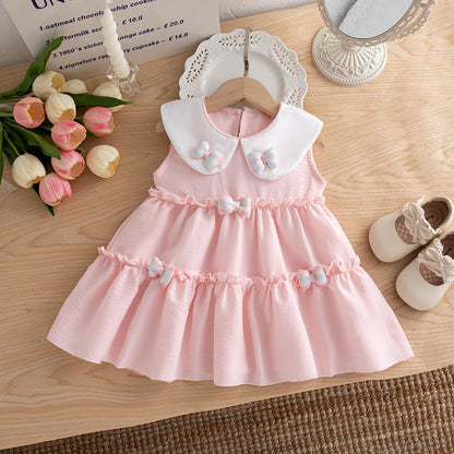 Summer New Cute Bow Baby Girl Dress, Sweet Children'S Clothing (9 Months -4 Years Old)