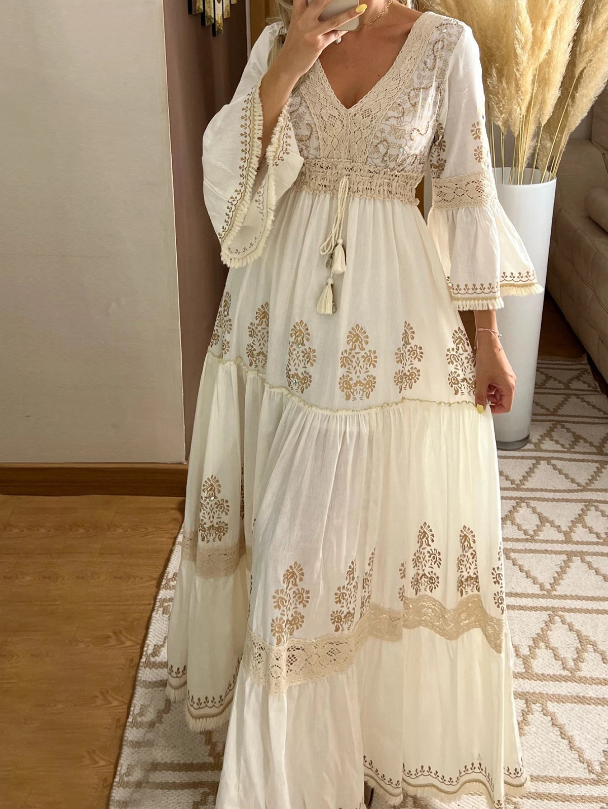 2026 Long Dress Women Summer Boho Floral Print V-Neck Dresses Female Beach Holiday Flowy Dress Ladies Elegant Vintage Vestidos