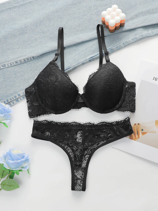 High Quality Simple And Sexy Lace Women's Push Up Two-piece Bra And Underwear A3107