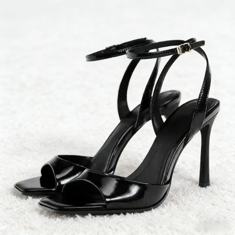 Fashion Coffee Ankle Buckle Heel Sandals Women Summer Sexy Square Toe Ankle Strap Buckle Heels Fashion Open Toe Party Dress Shoe