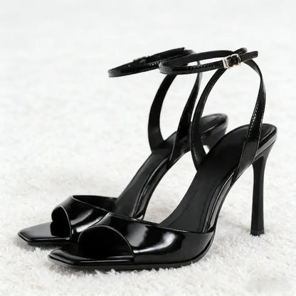 Fashion Coffee Ankle Buckle Heel Sandals Women Summer Sexy Square Toe Ankle Strap Buckle Heels Fashion Open Toe Party Dress Shoe