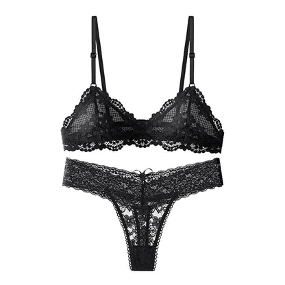 Lace Bra and Panty Set, Lace, Sheer, Scalloped, Breathable, Transparent, for Women, Daily Wear, Comfortable Fit