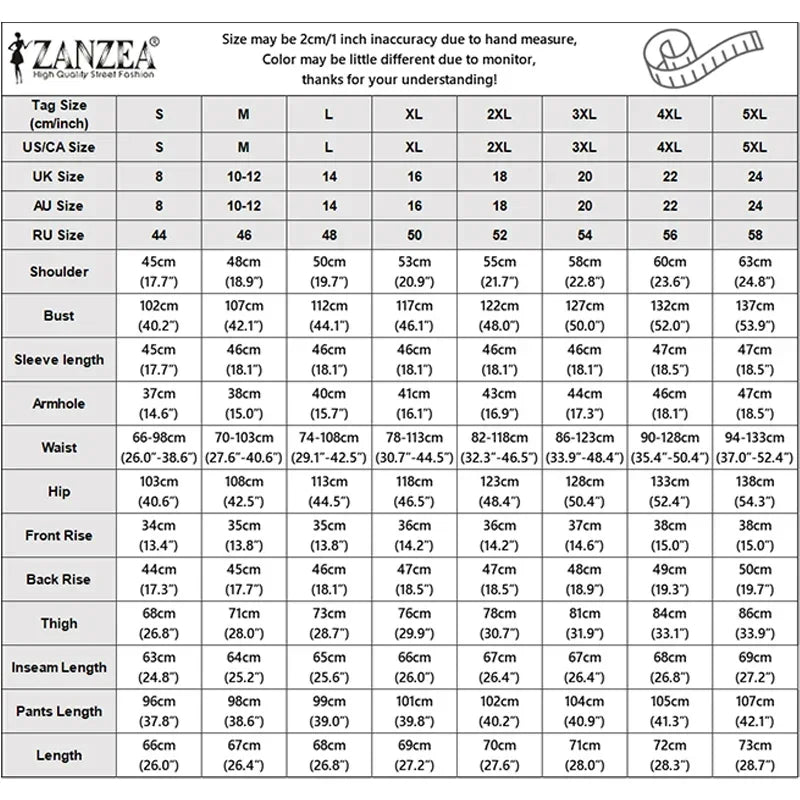 ZANZEA Women 2026 Spring Matching Sets Fahion Long Sleeve Tops Pant Sets Muslim Ramadan Outfits Elegant Solid OL Work Tracksuit
