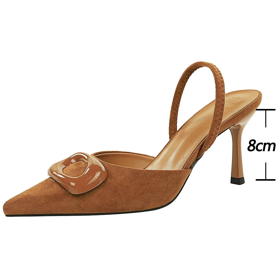 BIGTREE Shoes Square Buckle Design Women Pumps Suede High Heels Ladies Shoes Stiletto 8 cm Heels Fashion Women's Sandals Summer