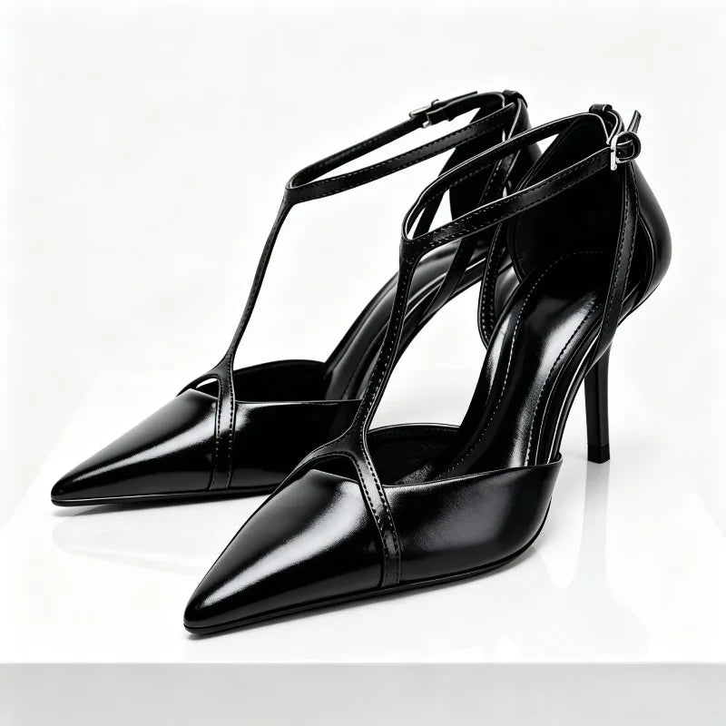 Designer Patent Leather Thin High Heels Women Sexy Pointed-Toe Ankle Strap Buckle Heeled Sandals Elegant Party Heels for Ladies
