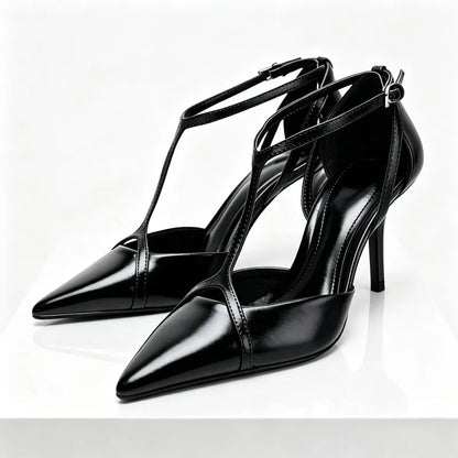 Designer Patent Leather Thin High Heels Women Sexy Pointed-Toe Ankle Strap Buckle Heeled Sandals Elegant Party Heels for Ladies