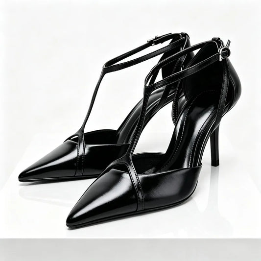 Designer Patent Leather Thin High Heels Women Sexy Pointed-Toe Ankle Strap Buckle Heeled Sandals Elegant Party Heels for Ladies