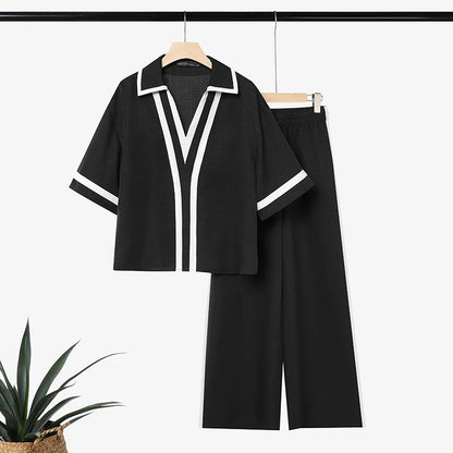 ZANZEA Patchwork 2 Pieces Sets OL Style Fashion Women Pants Sets Turn Down Collar Half Sleeve Shirt Trousers Suit Casual Outfits
