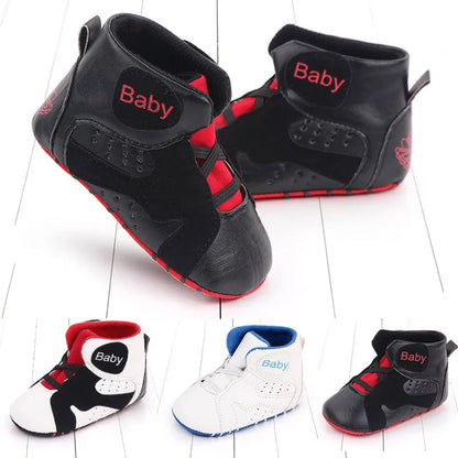 0-18M Baby ShoesHigh Top Soft Soled PU Casual Shoes ForMen And Women Newborn Walking Shoes Baby's First Pair Of Walking Shoes