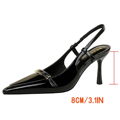 New Design Women Pumps Patent Leather High Heels Metal Buckle Women Shoes Summer Hollow Out heeled Sandals Stilettos Heels 8 cm