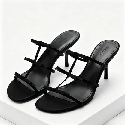 Lolita Style Bow-Adorned Women's Slippers Summer Open-Toe Thin High Heels for Ladies Cute Sweet High-Heeled Sandals Sandalias