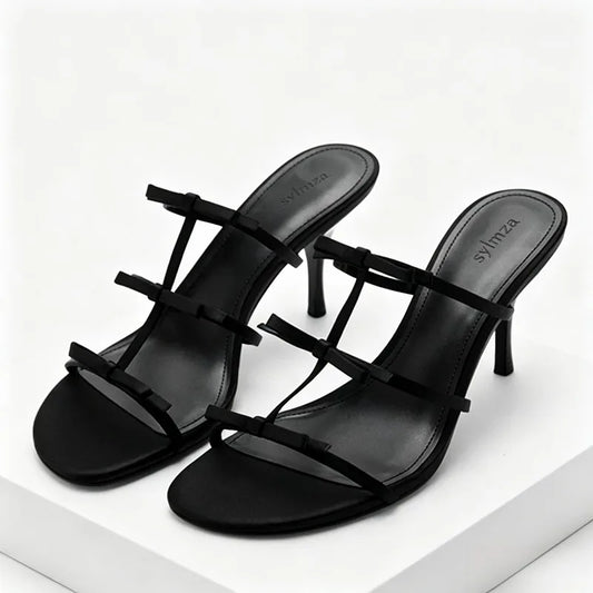 Lolita Style Bow-Adorned Women's Slippers Summer Open-Toe Thin High Heels for Ladies Cute Sweet High-Heeled Sandals Sandalias