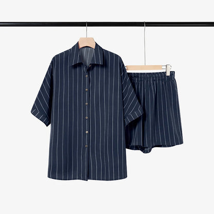 2026 ZANZEA Summer Elegant Short Sleeve Lapel Neck Shirt Short Sets Casual Women 2 Pieces Sets Striped Holiday Outfits Tracksuit