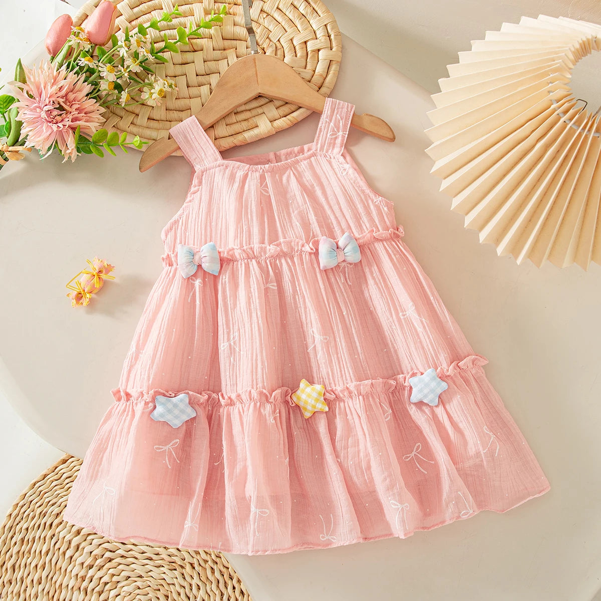 Casual Baby Clothes Korean Style Sweet Pink Baby Girl Suspender Dress Summer Birthday Party Gift Toddler Princess Dress