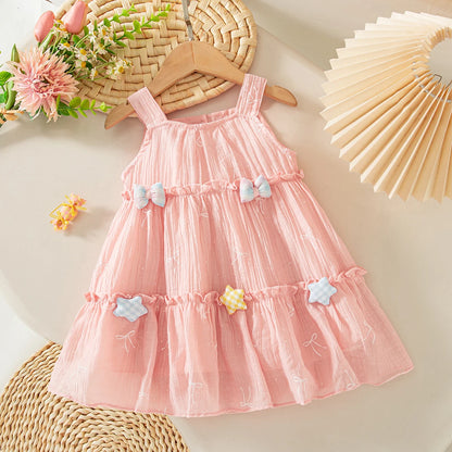 Casual Baby Clothes Korean Style Sweet Pink Baby Girl Suspender Dress Summer Birthday Party Gift Toddler Princess Dress