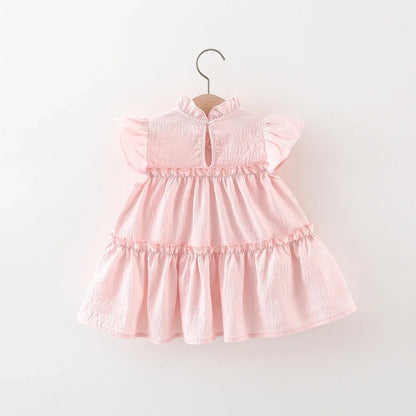 Summer New Pink Tulip Baby Girl Dress, Cute Ruffled Sleeve Children'S Clothing For Babies Aged 9 Months To 4 Years Old