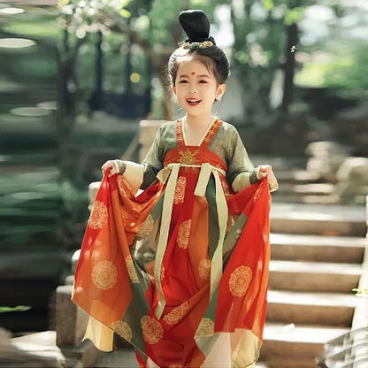 Summer Party Costume Girl Dresses Vintage Kids Clothes Vestido Casual Baby Chinese Hanfu Cosplay Children Princess Girls Dress