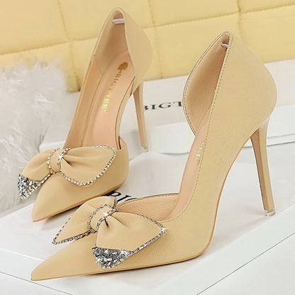 Fashion High Heels Luxury Women Pumps Rhinestone Bow Women Heels Shoes Stilettos Sexy Party Shoes Ladies Pumps Large Size 43