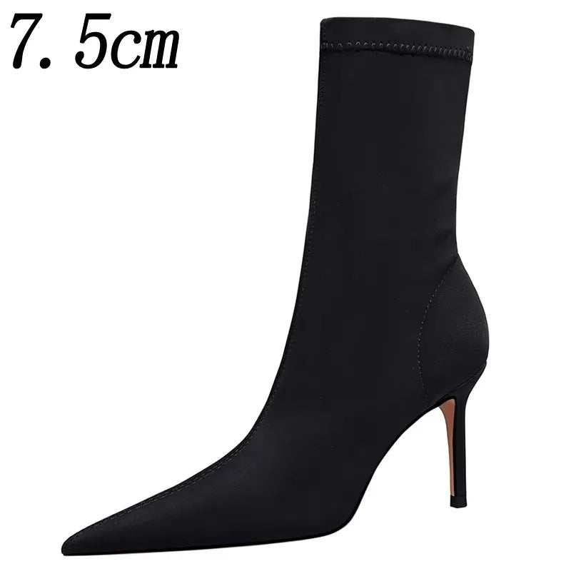 2026 New Socks Boots Fashion Ankle Boots For Women Boots Balck Pointed Toe Elastic Heels Shoes Fetish Autumn Winter Female Shoes