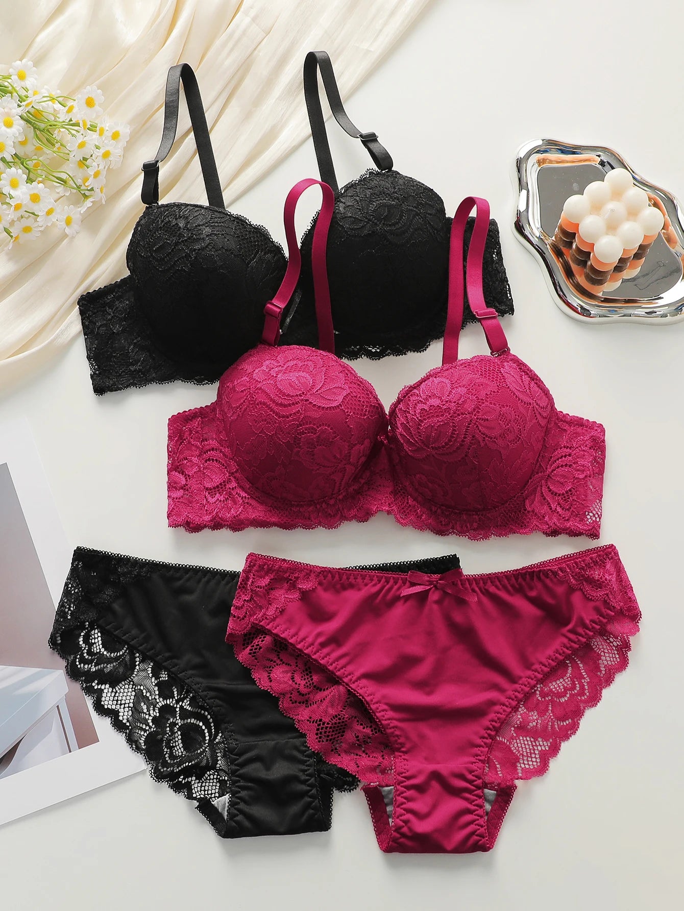 2-piece set of colorful lace combination for gathering and lifting daily bras lingerie set for women sexy  Lingerie 2 sets A2155