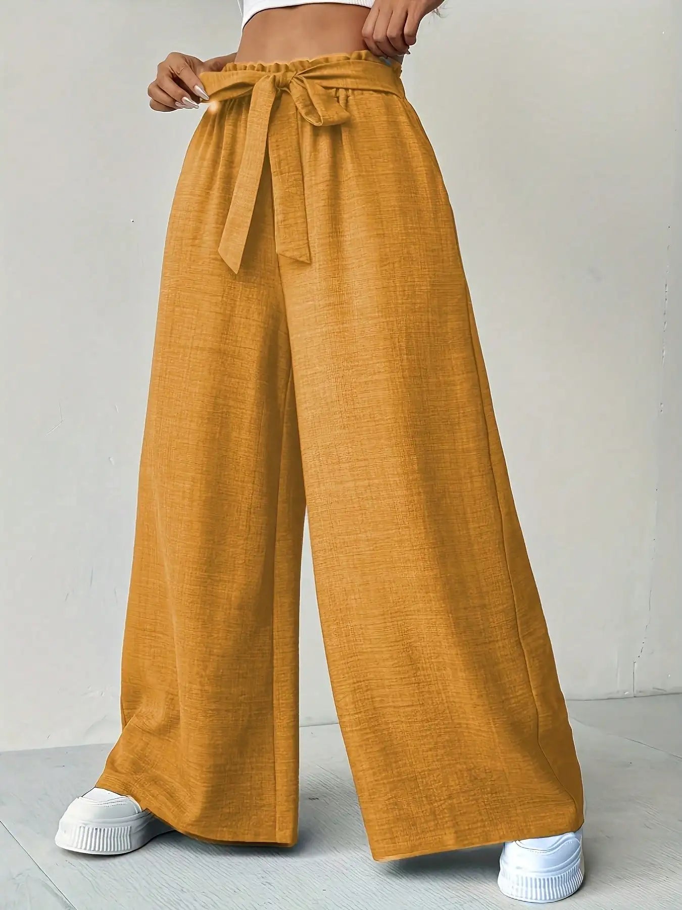 Fashionable and Comfortable Summer Versatile Solid Color High Waist Slim Fit Wide Leg Pants, Long Pants, Women's Clothing
