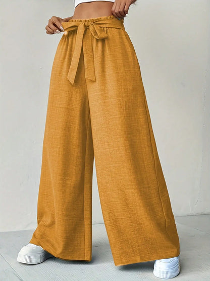Fashionable and Comfortable Summer Versatile Solid Color High Waist Slim Fit Wide Leg Pants, Long Pants, Women's Clothing