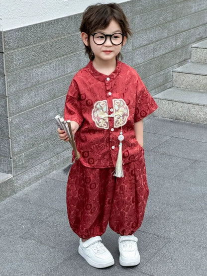 Short Sleeve Tops Shorts 2 Piece Set Boy Outfit Casual Kids Clothes Baby Tang Hanfu Suit Boys Costume Children's Sets Summer