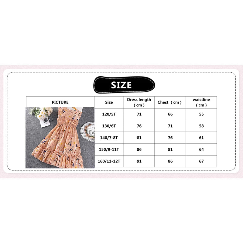 Children Girls Summer Casual Sleeveless Dress 5-12T Crew Neck Floral Dress Cool Breathable Princess Dress Kids Daily Clothes