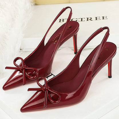 BIGTREE Shoes High-heeled Sandals Women Bowknot High Heels Luxury Patent Leather Ladies Shoes Summer Stiletto Large Size 42 43