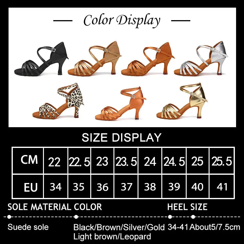 SWDZM Women Latin Dance Shoes High Heels Tango Party Dance Shoes For Girls Ladies Satin Salsa Sandals Dancing Ballroom Shoes
