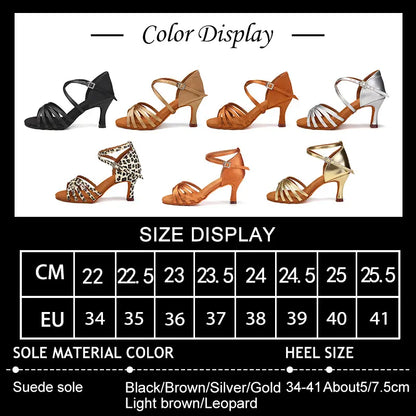 SWDZM Women Latin Dance Shoes High Heels Tango Party Dance Shoes For Girls Ladies Satin Salsa Sandals Dancing Ballroom Shoes