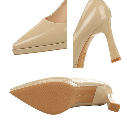 BIGTREE Shoes Platform Women Pumps Patent Leather High Heels Pointed Chunky Heels 9.5 cm Sexy Party Shoes Luxury Banquet Shoes