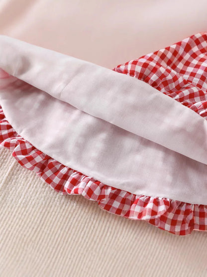 2026 New Summer Cute Children A-Line Dress Red White Plaid Girls Large Bow Sleeveless Dress Peter Pan Collar Clothes