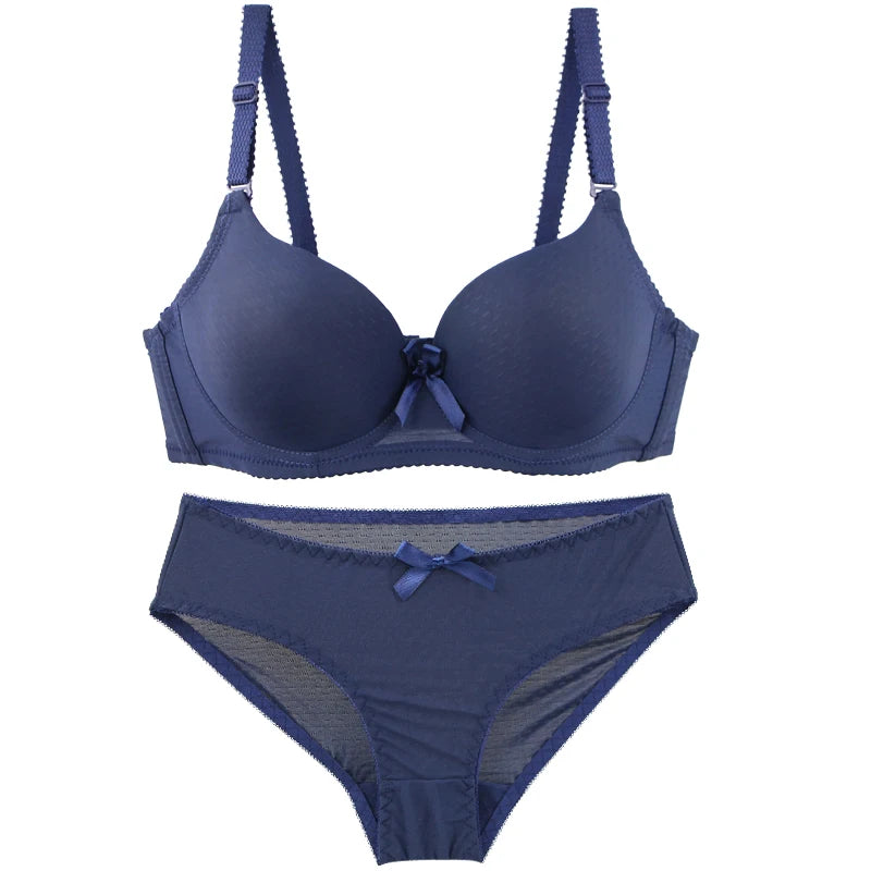 2025 New Sexy Bow Sweat Absorption Bras Set Solid Smooth One-piece Seamless Breathable ABC Cup Underwear Plus Up Lingerie