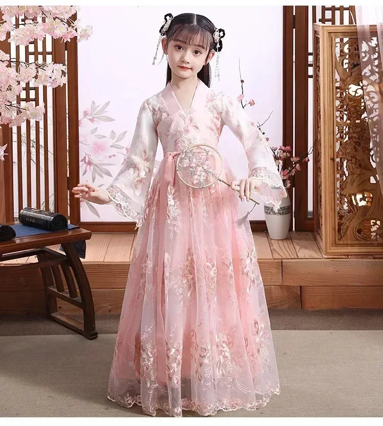 Summer Party Costume Girl Dresses Vintage Kids Clothes Vestido Casual Baby Chinese Hanfu Cosplay Children Princess Girls Dress