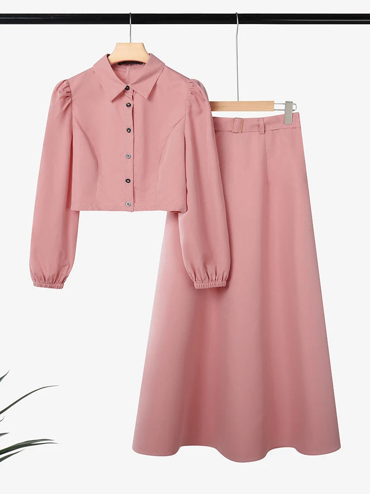 Fashion 2026 Spring Outfits ZANZEA Women 2 Piece Sets Elegant Long Sleeve Blouse Dress Sets Stylish OL Tracksuit Streetwear Suit