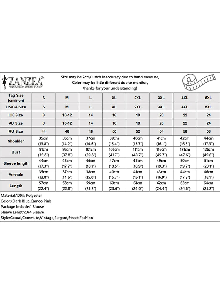 ZANZEA Women Elegant Slit-Cuffs Blouses Fashion Square Neck 3/4 Puff Sleeve Solid Color Blusas Mujer Casual Commute Office Tops